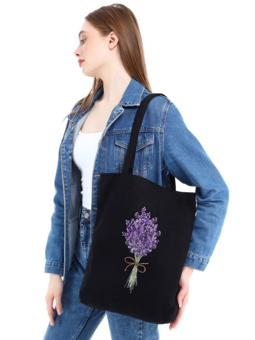 Zoozie Bags Bolso de Mano de Algodón Negro 35x40x8 cm